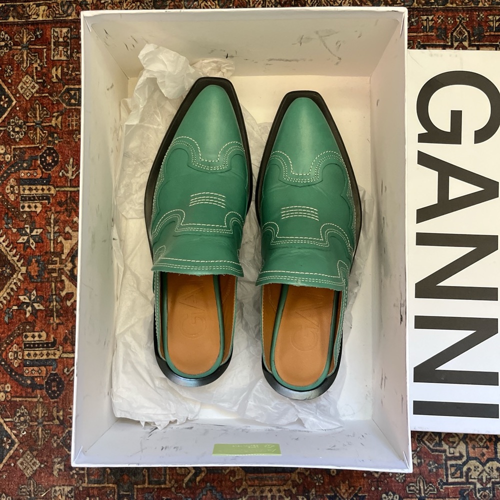 Ganni Cowboy Clogs Turquoise